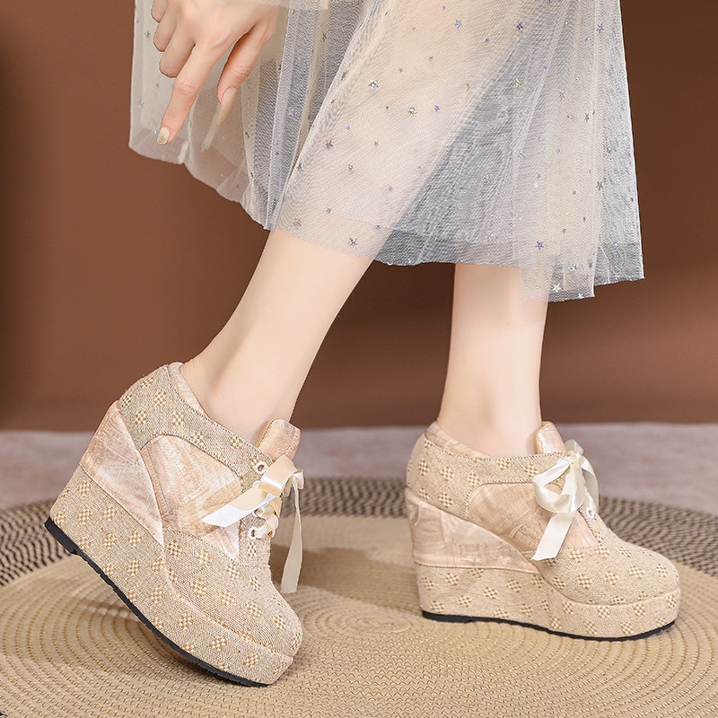 Giày cao gót nữ đế xuồng platform buộc dây, gót 15 cm — Mơ 10cm, Mơ 15cm chi tiết 11