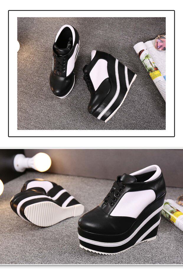 Giày sneaker nữ chunky đế dày 15 cm buộc dây, phong cách casual thu đông — 10cm màu cam trắng, 12CM đen trắng, 12cm màu cam trắng, 15CM đen trắng chi tiết 12