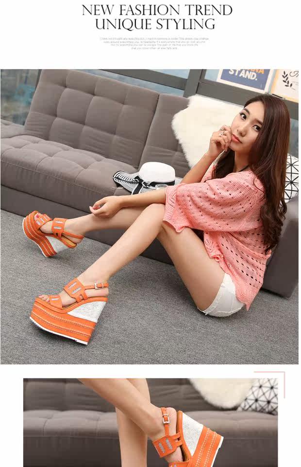 Giày cao gót nữ đế xuồng platform siêu cao 16 cm, mũi nhọn, chất liệu lưới thoáng khí — màu cam, đen chi tiết 11