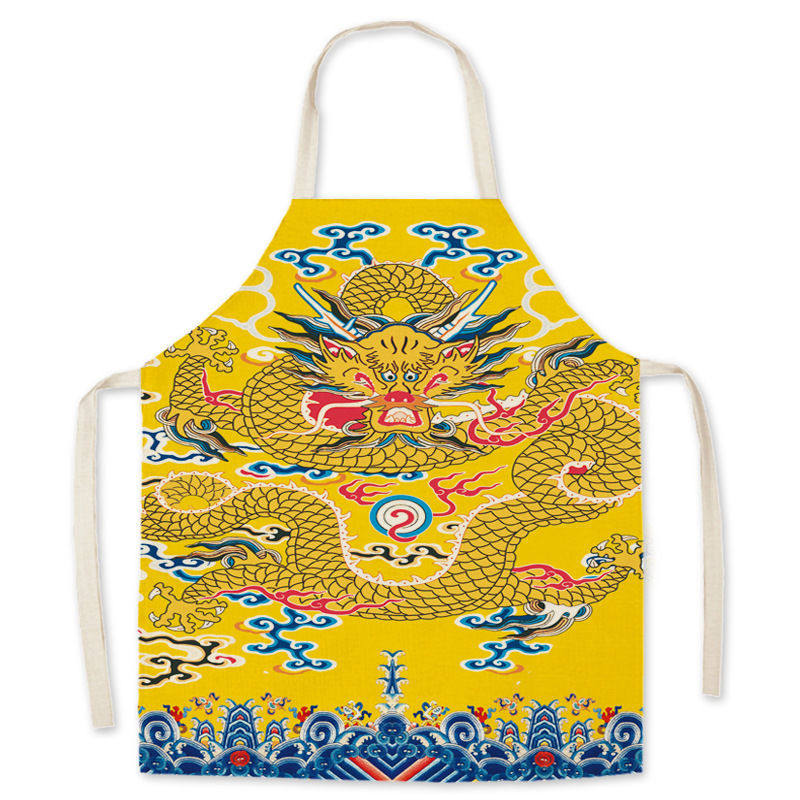 Chinese style Forbidden City emperor apron home yellow jacket printed fabric apron sleeveless kitchen hood trendy fashion