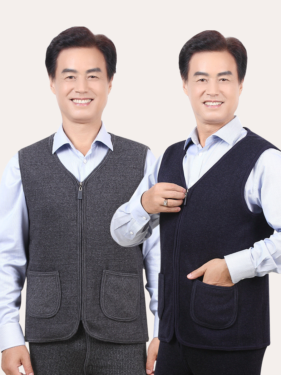 Middle-aged warm vest men thickened velvet winter dad old man heat plus fat plus size cardigan vest