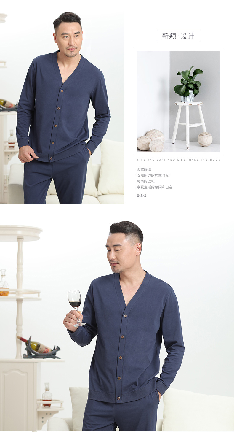 Trung niên đồ ngủ nam cotton mùa hè phần mỏng dài tay cardigan phù hợp với quần cha có thể mặc bên ngoài dịch vụ nhà