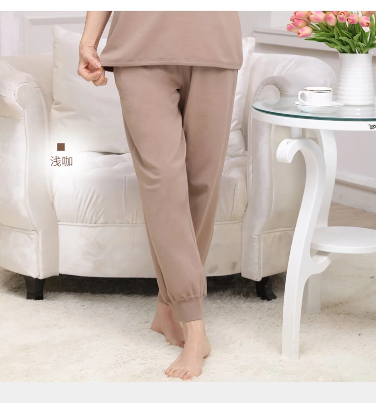 Bộ đồ ngủ bằng cotton nguyên chất dành cho nữ có phần mỏng để khép chân Quần thể thao cỡ lớn có thể mặc bên ngoài quần dài màu cotton trung tính ở nhà quần thể thao