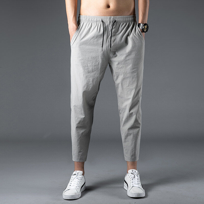 Summer Men's Small Size XS S Eight-Point Casual Ice Silk Pants Slim Nine-Point Pants 155 Small Size Student Thin Nine-Point Pants