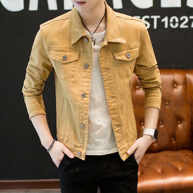 Spring and Autumn Slim-Fit Denim Jacket for Petite Men, Stretchy Small Size Youth Denim Jacket, Short Solid Color Trendy Coat