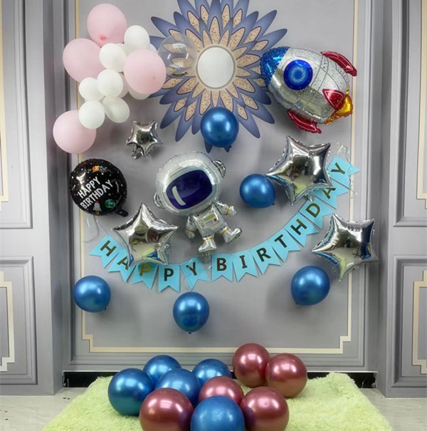 Children's birthday party boys and girls scene arrangement backwall balloon with net ruby annuity decoration