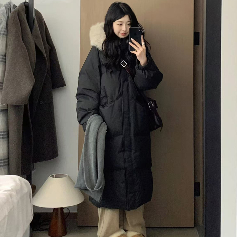 Winter down Cotton Coat for Women 2025 New Korean Style Thickened Over-The-Knee Long Style with Large Fur Collar Winter Cotton Coat and Padded Jacket for Women