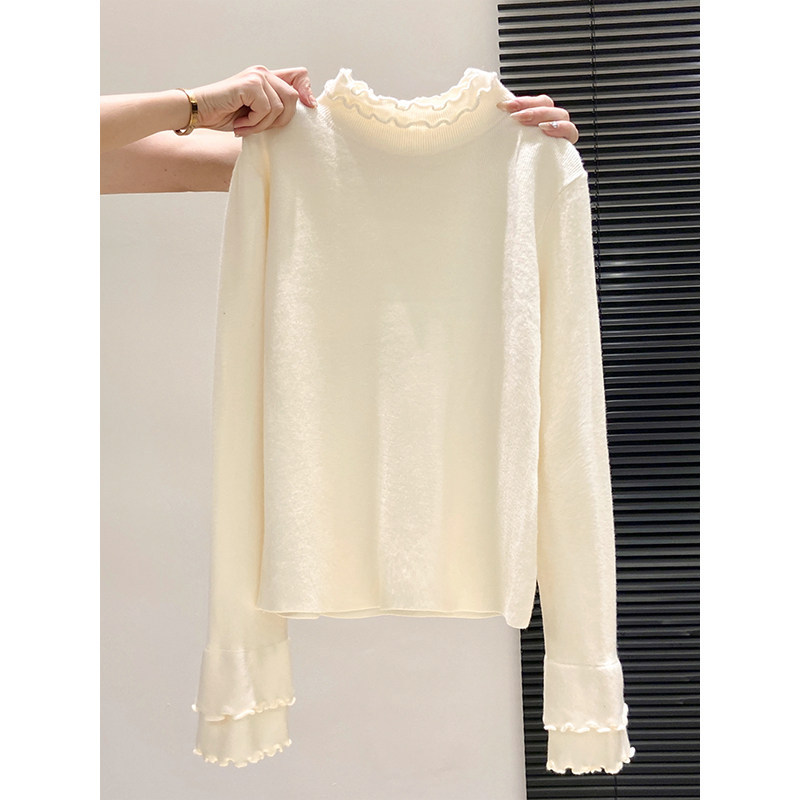 Half-High Collar Double-Layered Ruffled Age-Reducing Knit Sweater for Women, Autumn and Winter French Style Soft and Cozy Layering Base Top Half-High Collar Double-Layered Ruffled Age-Reducing Knit Sweater for Women, Autumn and Winter French Style Soft and Cozy Layering Base Top
