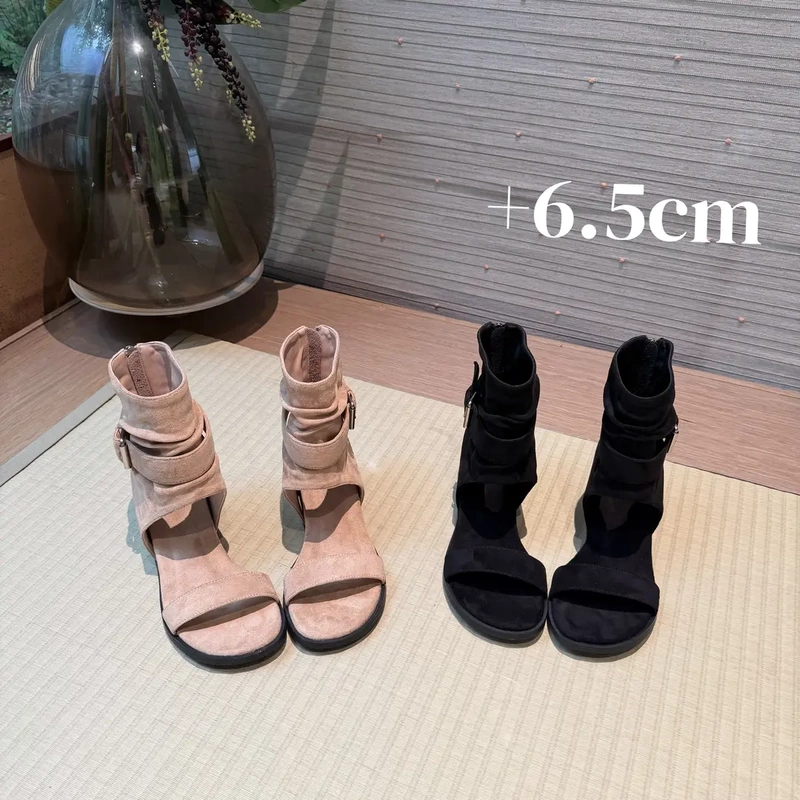 New Summer Style French Retro Style Height-Increasing Roman Sandals for Petite Individuals, Increase Height by 6.5cm, Summer High-Heeled Sandals