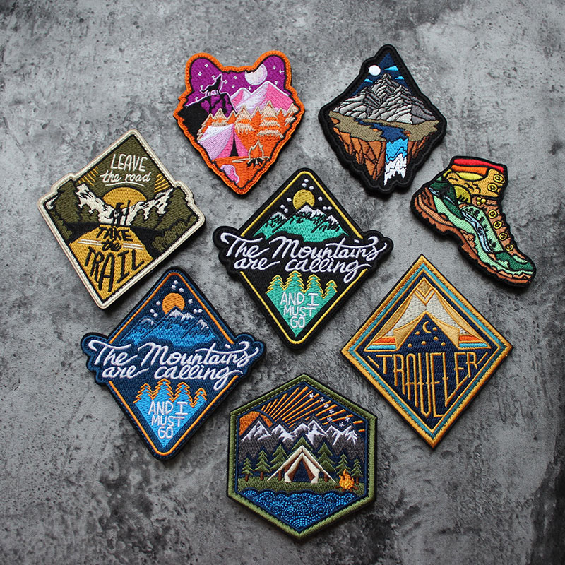 Rhombus Full Embroidery Magic Sticker Outdoor Climbing Hiking Adventure Badge Landscape Morale Badge DIY personality Shoulder Bag Sticker