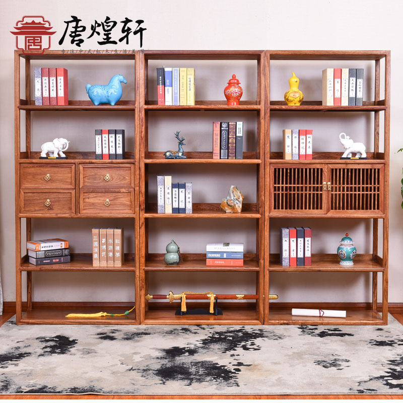 Mahogany furniture rosewood bookcase bookcase multi-layer household solid wood Chinese floor combination hedgehog rosewood shelf