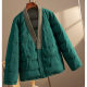 This green is beautiful! Italian contrast color V-neck 90 goose down and silk down jacket for women