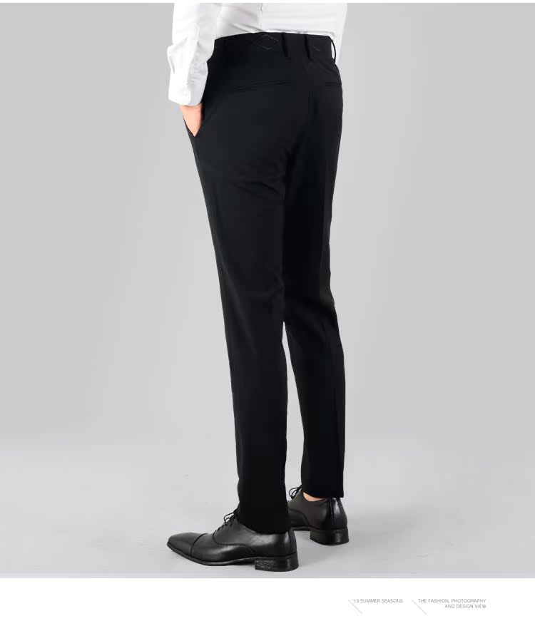 Quần len màu đen Slim co giãn phù hợp với quần chân kinh doanh phiên bản Hàn Quốc của quần tây nam len nam mùa xuân và mùa thu quần tây xanh