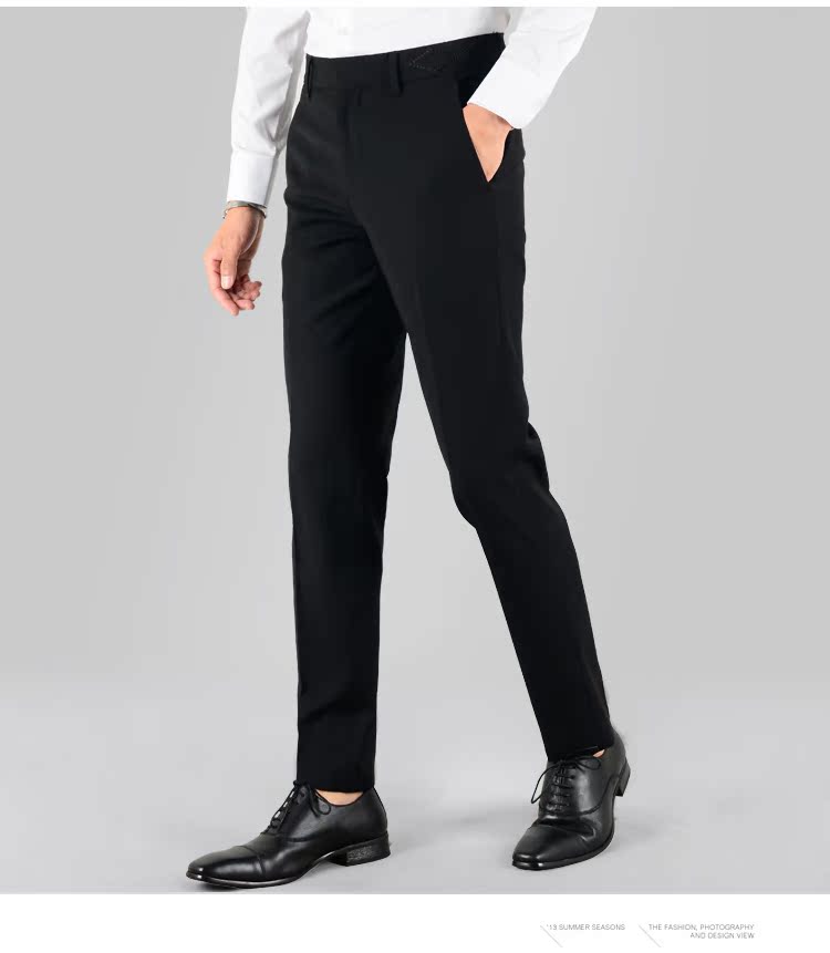 Quần len màu đen Slim co giãn phù hợp với quần chân kinh doanh phiên bản Hàn Quốc của quần tây nam len nam mùa xuân và mùa thu quần tây xanh