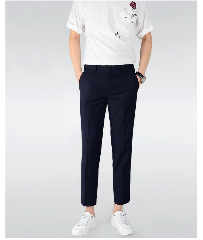 Quần tây nam 9 điểm mùa xuân và mùa thu mỏng Slim Phiên bản Hàn Quốc của cảm giác thẳng đứng Quần 9 điểm Anh chân nhỏ phù hợp với quần nam nóng bỏng đẹp trai quần dài nam