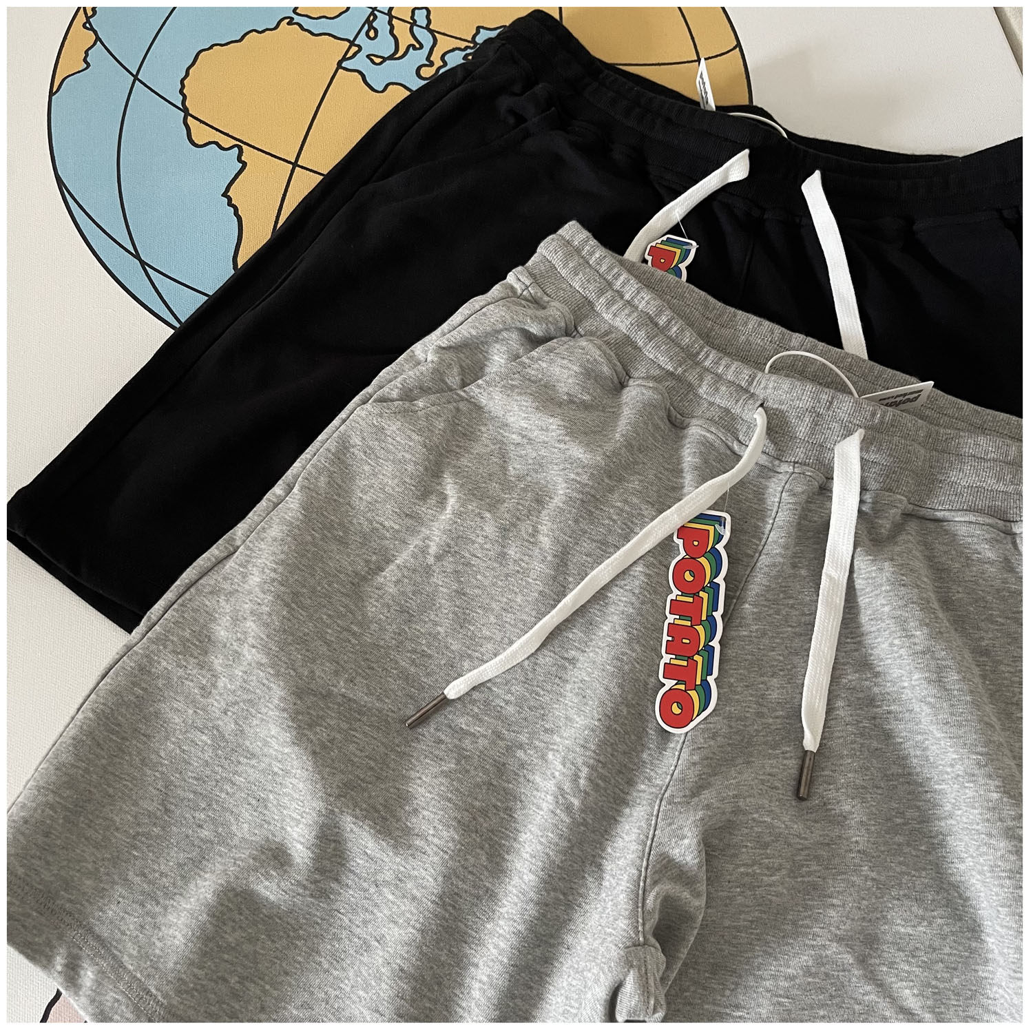 Relaxed Fit Plain Sweat Shorts | Black / Grey