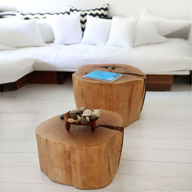 Nordic round coffee table creative solid wood furniture wood stool wood pile changing shoe stool root carving wood pier log flower stand