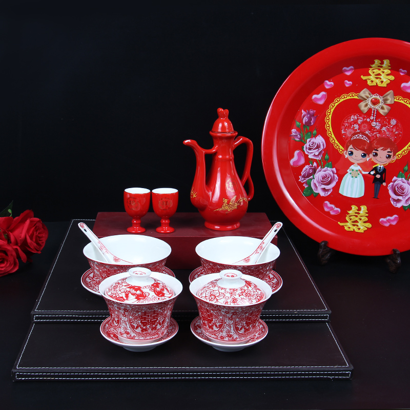 Married toast cup new people enjoy the bowl of chopstick ceramic toast cup pot wedding products accompanied by a bowl pair cup suit