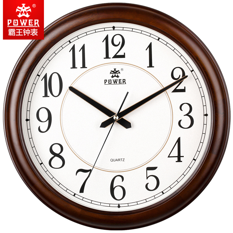 Bawang Clock 15 inch solid wood hanging watch European style living room clock creative home round Chinoiserie mute wall clock