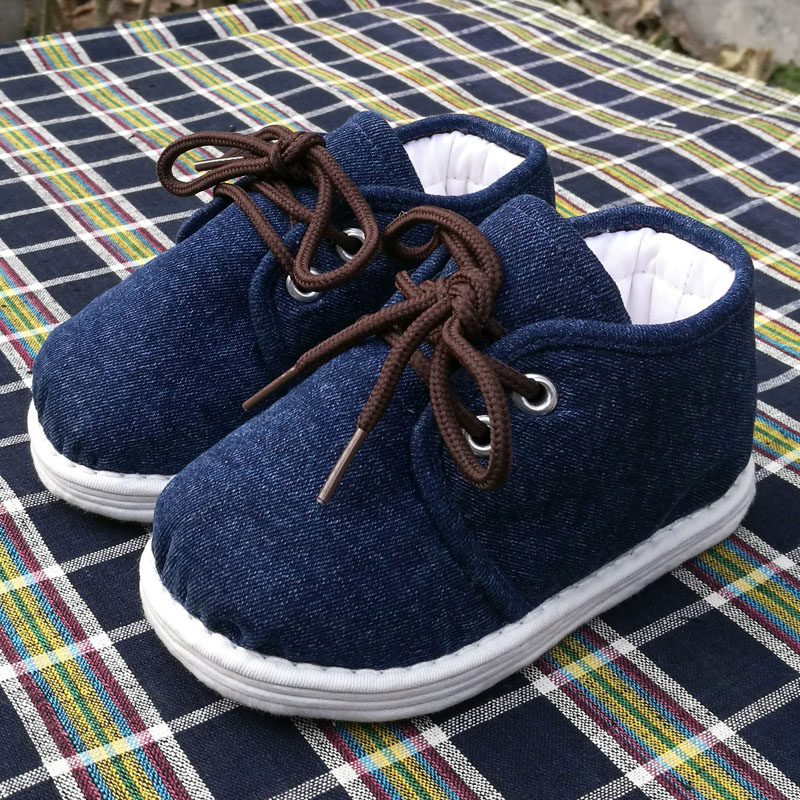 Pure handmade Melaleuca bottom children's cotton shoes 100% cotton winter thickening and warm denim lace-up cotton boots