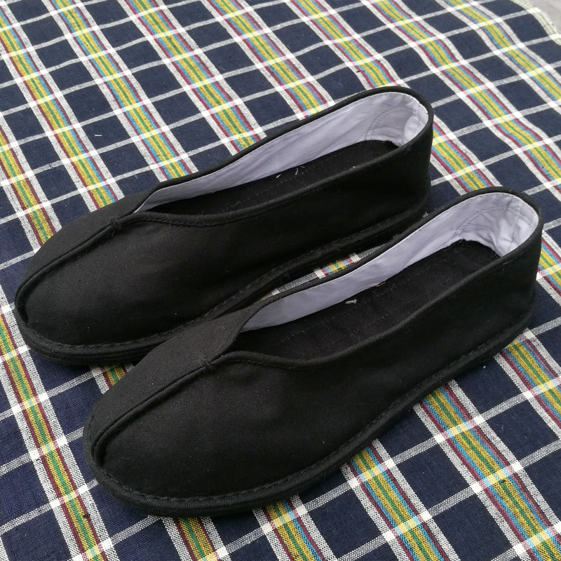Pure handmade Chianti bottom cloth shoes men and women black flat bottom small round mouth comfortable and breathable breaded traditional old Beijing cloth shoes
