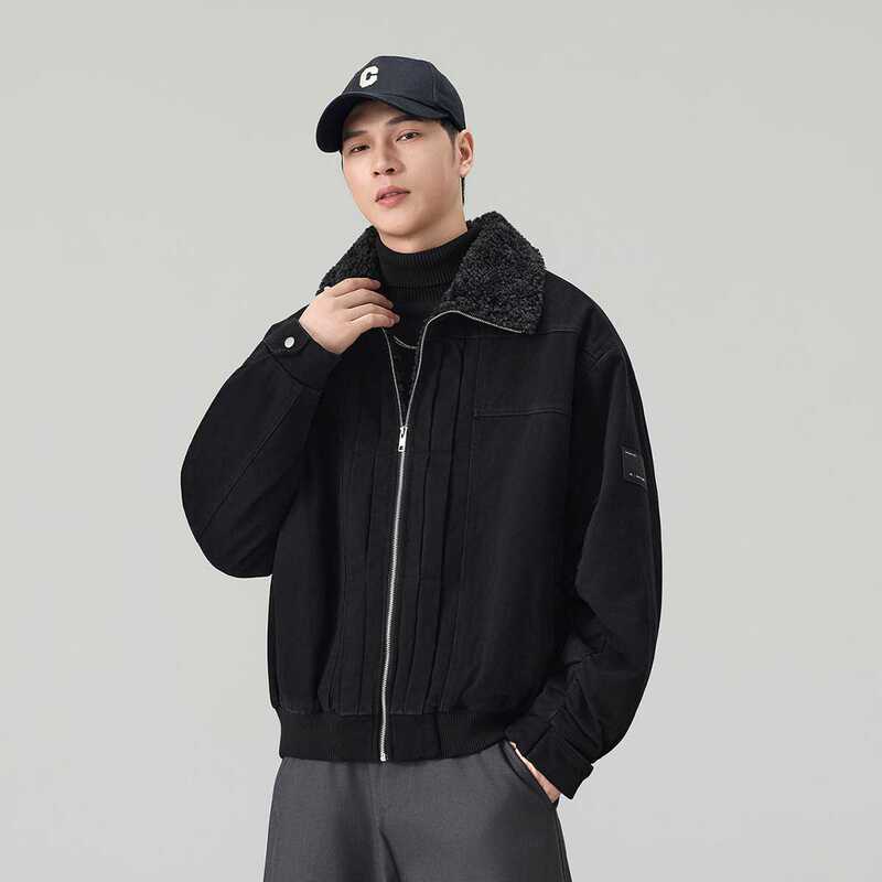 2026 Autumn and Winter New Style Teddy Velvet Workwear Thickened Warm Black Loose Coat Jacket Men's Kets