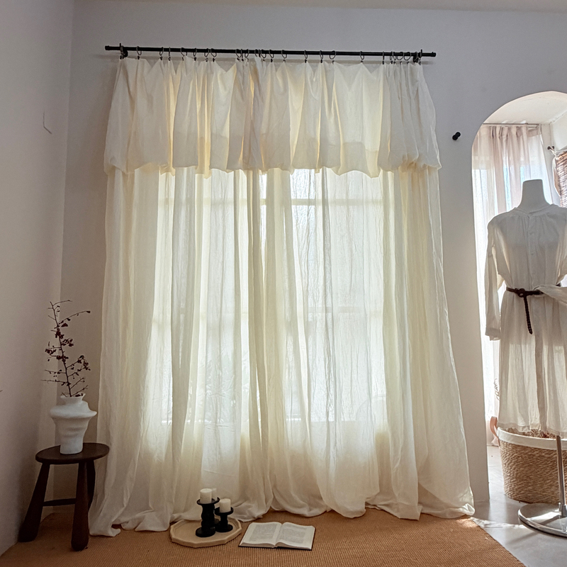 All-Cotton Homestay Shop Decoration with a Relaxed Feel, Breathable Plain Cotton Fabric, Plant-Dyed Semi-Transparent Cloud Window Sheer