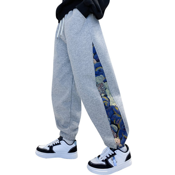 Children's clothing boys' fleece pants autumn and winter 2023 new thickened sweatpants big children's sports winter warm cotton pants