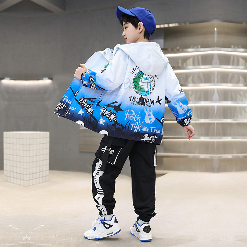 Children's clothes boy autumn clothes suit Spring and autumn money 2023 new CUHK Tong Shuai qi clothes sports autumn boy tide-Taobao