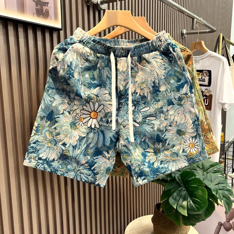 Extra Large Size 150kg Summer Trendy American Floral All-Over Print Casual Shorts for Men and Women, Retro Loose Five-Point Shorts2