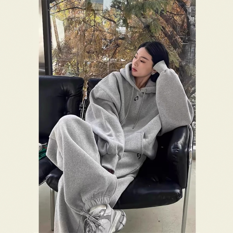 Extra Large Size 150kg Autumn and Winter Sportswear Suit for Men and Women, Hooded Sweatshirt, Loose Casual Leggings, Two-Piece Set2