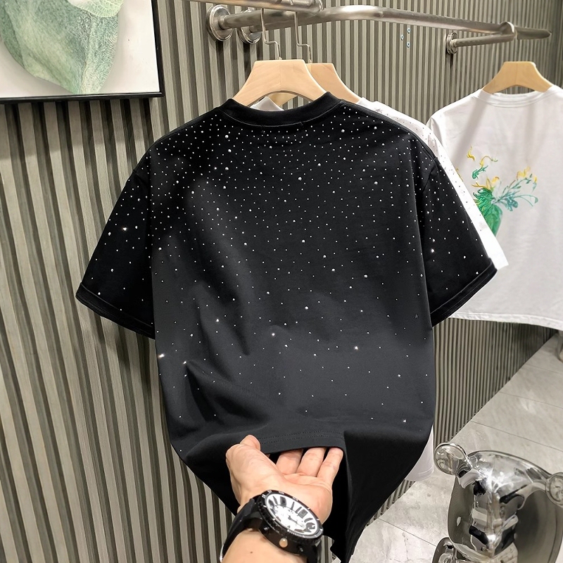 Extra Large Size 150kg Starry Sky Short-Sleeved T-Shirt for Men and Women, Summer Couple Loose Sequined Pure Cotton Half-Sleeved Top Extra Large Size 150kg Starry Sky Short-Sleeved T-Shirt for Men and Women, Summer Couple Loose Sequined Pure Cotton Half-Sleeved Top