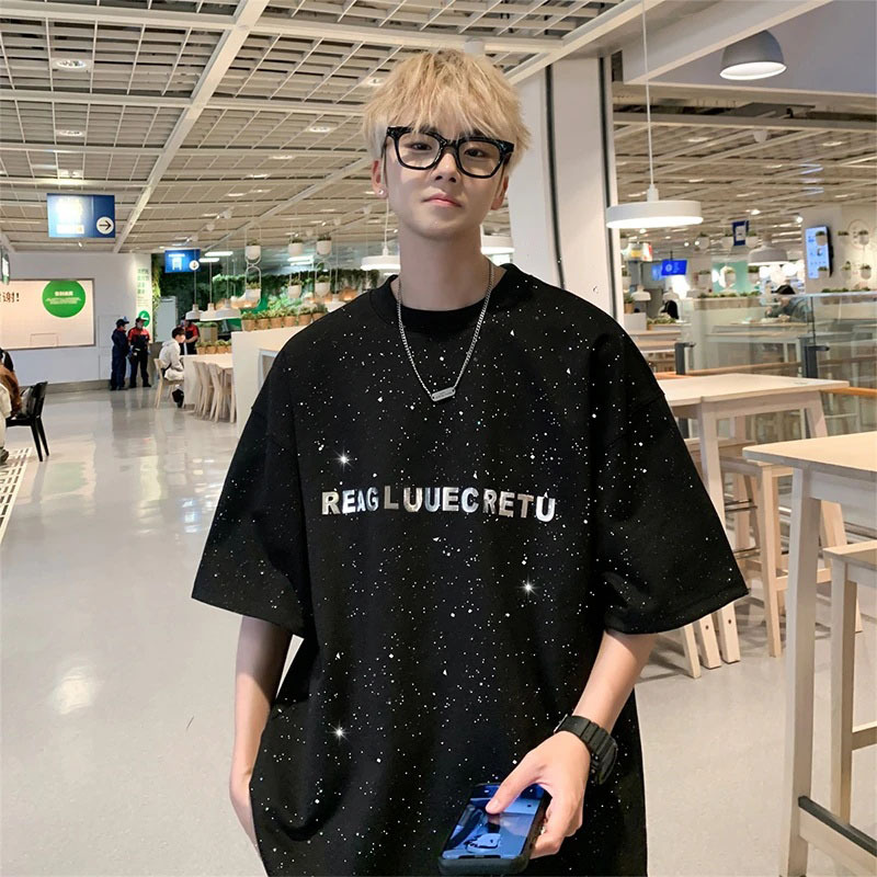 Extra Large Size 150kg Shiny Baby's Breath Short-Sleeved T-Shirt for Men and Women Summer Trendy Brand Heavy Loose Half-Sleeved Top