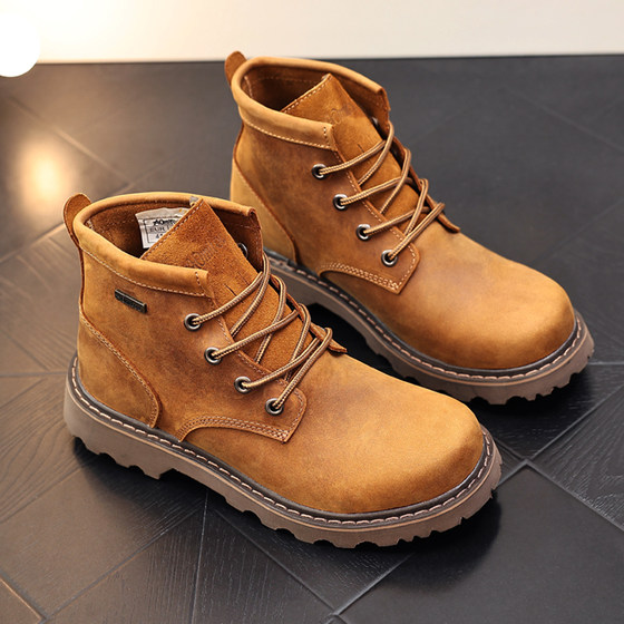 真皮牛皮马丁靴复古英伦风圆头短靴工装鞋男士休闲鞋防水靴子厚底