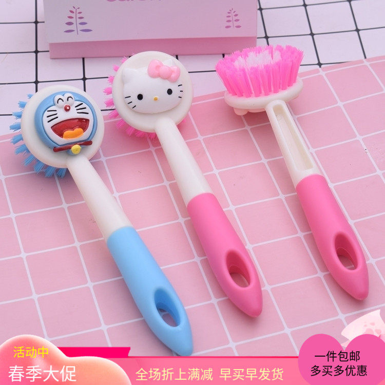 Cartoon cute household cooker brush without oil kitchen long handle wash dishwash dishwash cleaning brush pot brush pot artificial hair