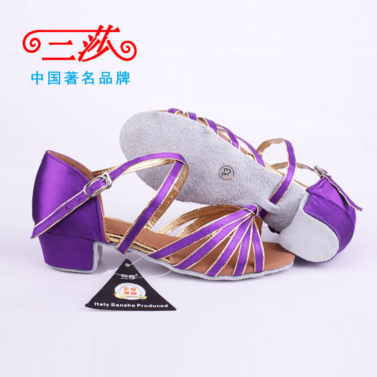 Sansha children Latin dance shoes girls wear-resistant soft-soled national standard dance shoes girls summer satin practice shoes