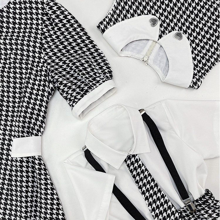 A Zhuozhuo classic houndstooth cotton salt shrinkage family of four parent-child outfit 2022 high-end mother-child outfit summer