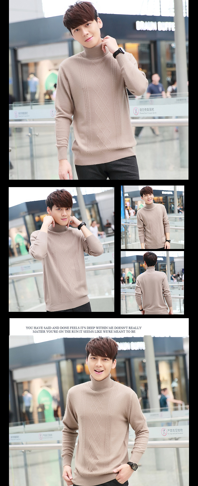 Mùa thu và mùa đông mới cổ áo len cashmere cao cổ nam áo len xoắn áo có cổ