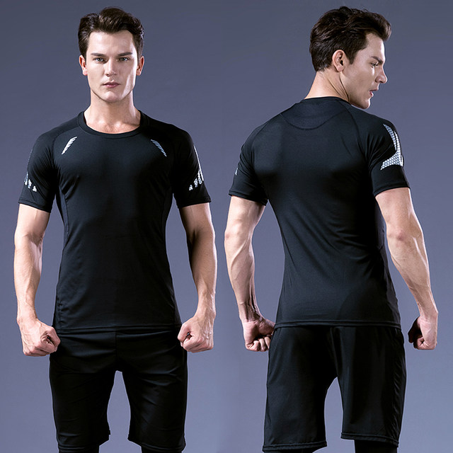 Men's Fitness Clothing, Summer Running Equipment, Sports Suit, Quick-Drying, Breathable, Outdoor Morning Running Fitness Clothing, Short-Sleeved Shorts