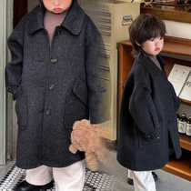 2024 autumn and winter new Korean style 100% double-sided cashmere coat for boys and girls woolen coat lapel