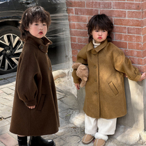 Woolen coats for boys and girls 24 new winter style childrens Korean style mid-length thickened double-sided cashmere coat