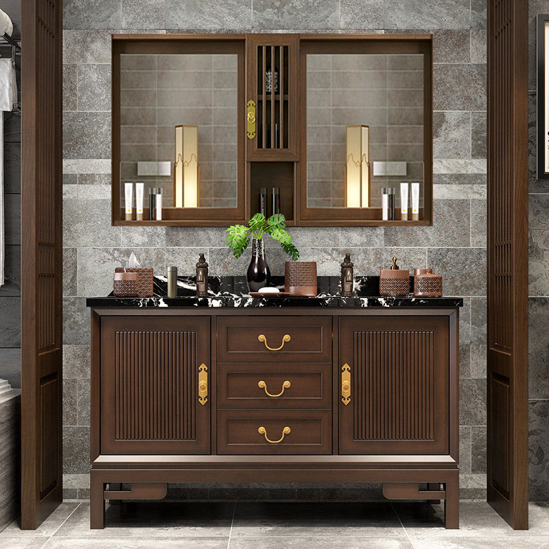 Bathroom New Chinese Bath Room Cabinet Combined Floor Type Solid Wood Light Lavish Wash Hands Wash Face Basin Cabinet Wash Terrace Basin Cabinet-Taobao