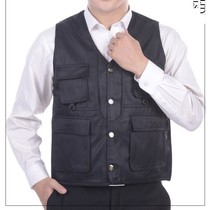  Spring and autumn thin multi-pocket pocket Middle-aged and elderly mens waistcoat vest Middle-aged mens dads waistcoat vest