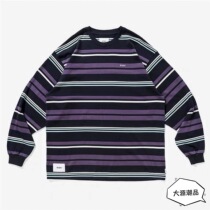Spot WTAPS JAM LS COTTON Japanese loose stripe stitching hit color round neck long sleeve T-shirt 21AW