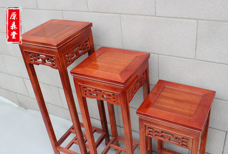 Gỗ hoa đứng phòng khách Trung Quốc đồ cổ nhiều tầng hạ cánh giả gỗ gụ hoa khung vuông hoa vài kệ cây cảnh - Kệ tủ kệ