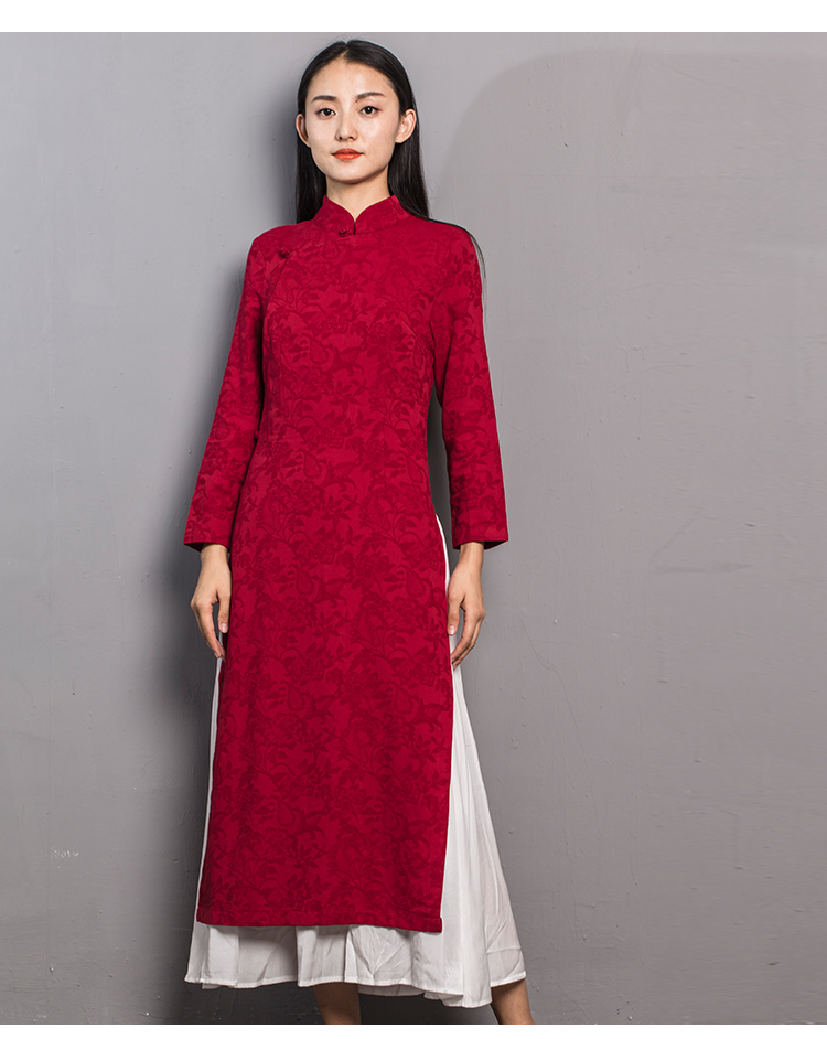 Cộng hòa Trung Quốc phong cách retro phụ nữ cải tiến sườn xám Phong cách Trung Quốc zen váy khóa Áo Áo Zen dịch vụ trà nữ quần áo mùa thu 	váy nhún phần eo	
