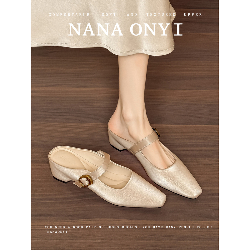 Sheepskin Version ~ 5cm Height Increase, No Heel, Slip-On Mule Sandals for Women, Summer Outdoor Wear, Square Toe, Single Strap, Closed Toe, Half Slipper Sheepskin Version ~ 5cm Height Increase, No Heel, Slip-On Mule Sandals for Women, Summer Outdoor Wear, Square Toe, Single Strap, Closed Toe, Half Slipper