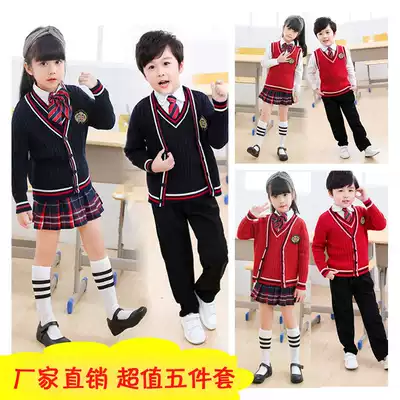 Kindergarten garden clothing spring and autumn suit sweater vest British Academy style children's class uniforms primary school uniforms spring and autumn clothing