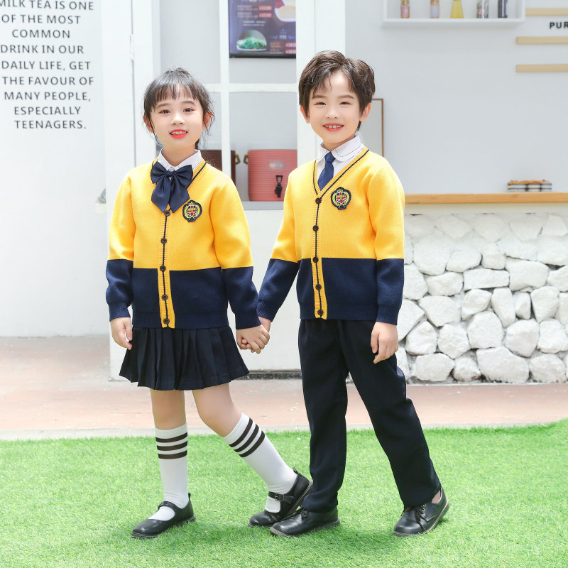 Children's British style class clothes kindergarten garden clothes spring and autumn clothes primary and middle school students pure cotton cardigan jacket school uniform teacher three-piece set