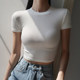 American-style basic retro round neck elastic self-cultivation high-waisted short thin leg length short-sleeved bottoming T-shirt